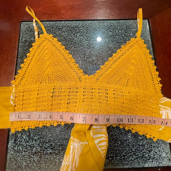 Shein Mustard Crochet Crop Top Bracelet Adjustable Leaf Design 60%Cotton Size XS - Picture 11 of 13